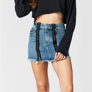 CARMAR Odessa Colin Double Zip Front Cotton Denim Mini Skirt Women's 27