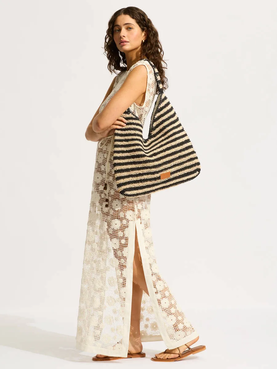 Carried Away Raffia Stripe Tote Bag in Natural/Black
