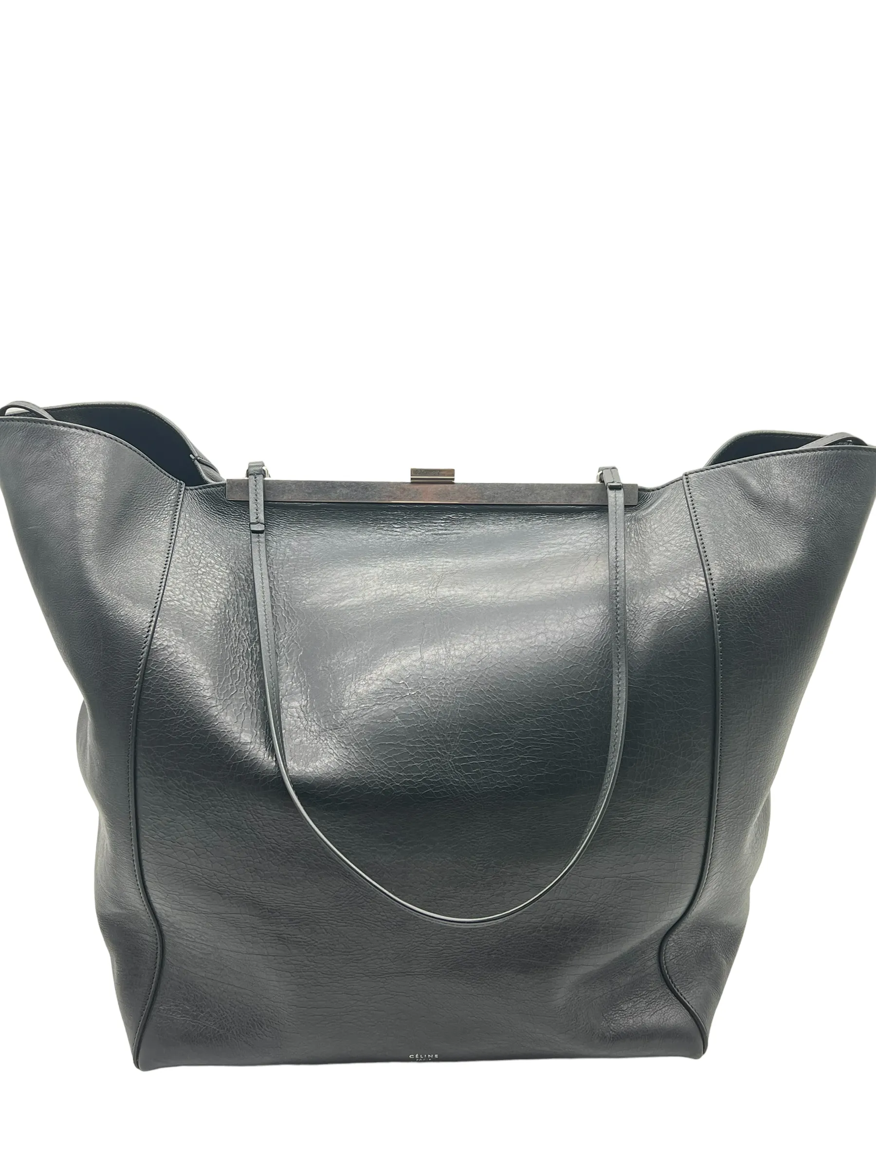 Celine Black Calfskin Large Cabas Clasp Tote