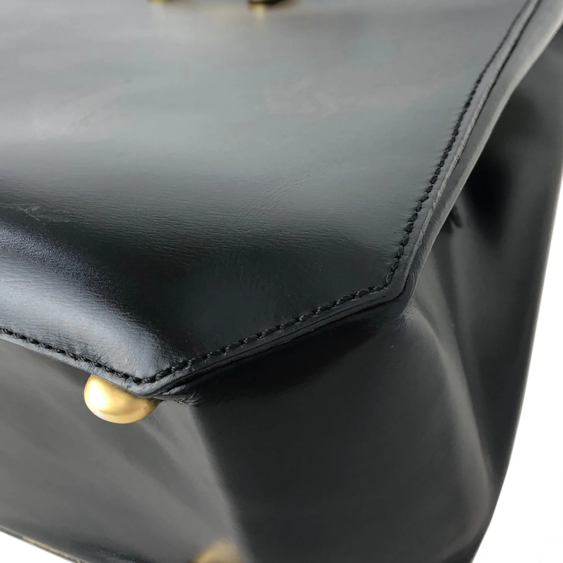 CELINE Triomphe Leather Tote Bag Shoulder bag Black Gold Vintage Old Celine cpfk62