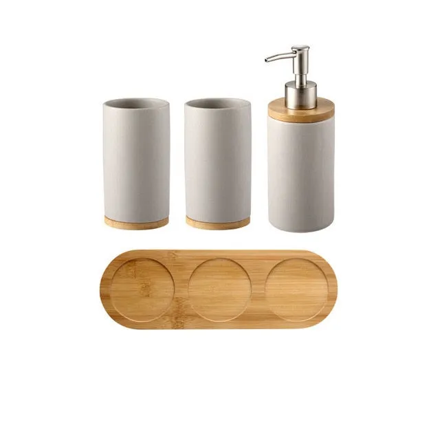 Ceramic Bamboo Bathroom Accessories Set I Toothbrush Holder I SPAFAIR