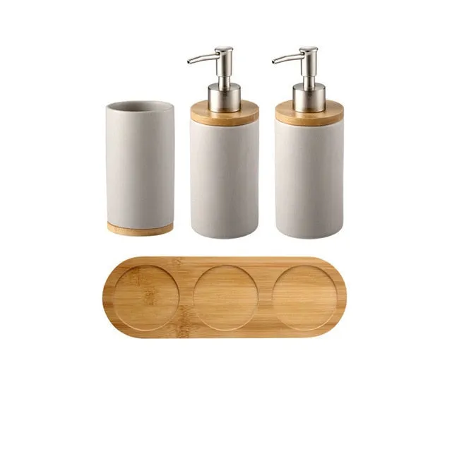Ceramic Bamboo Bathroom Accessories Set I Toothbrush Holder I SPAFAIR