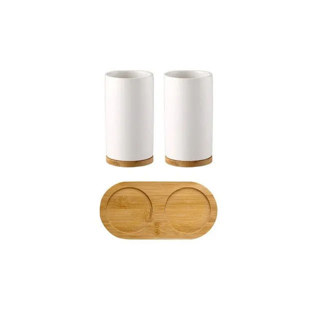 Ceramic Bamboo Bathroom Accessories Set I Toothbrush Holder I SPAFAIR