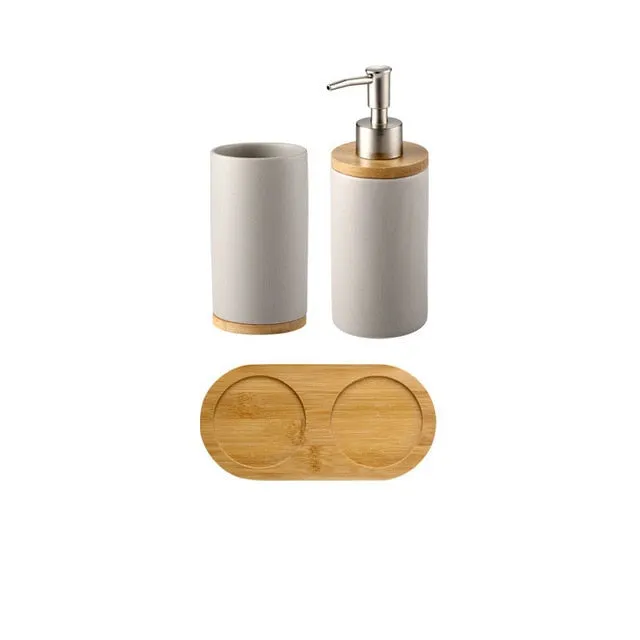Ceramic Bamboo Bathroom Accessories Set I Toothbrush Holder I SPAFAIR