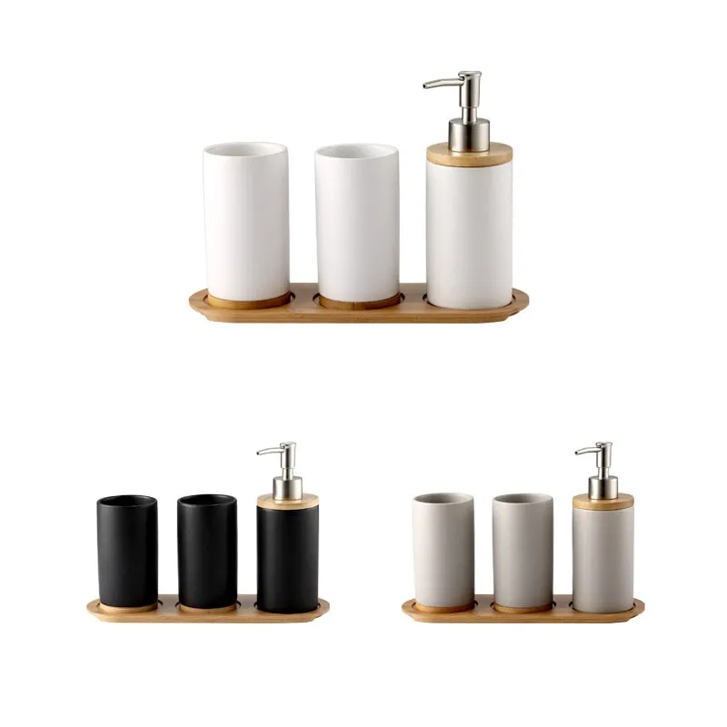 Ceramic Bamboo Bathroom Accessories Set I Toothbrush Holder I SPAFAIR