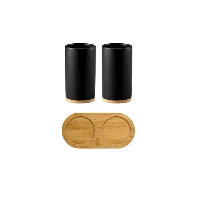 Ceramic Bamboo Bathroom Accessories Set I Toothbrush Holder I SPAFAIR