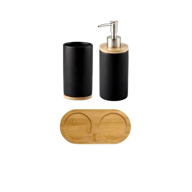 Ceramic Bamboo Bathroom Accessories Set I Toothbrush Holder I SPAFAIR