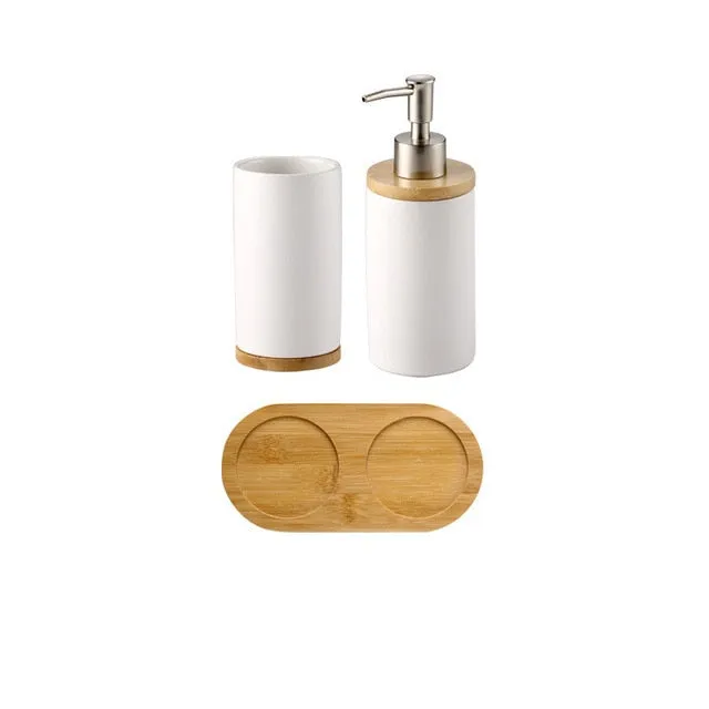 Ceramic Bamboo Bathroom Accessories Set I Toothbrush Holder I SPAFAIR