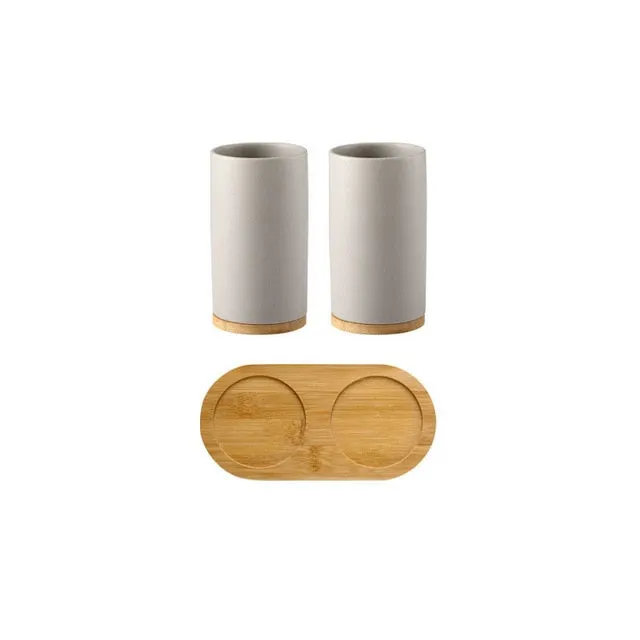 Ceramic Bamboo Bathroom Accessories Set I Toothbrush Holder I SPAFAIR