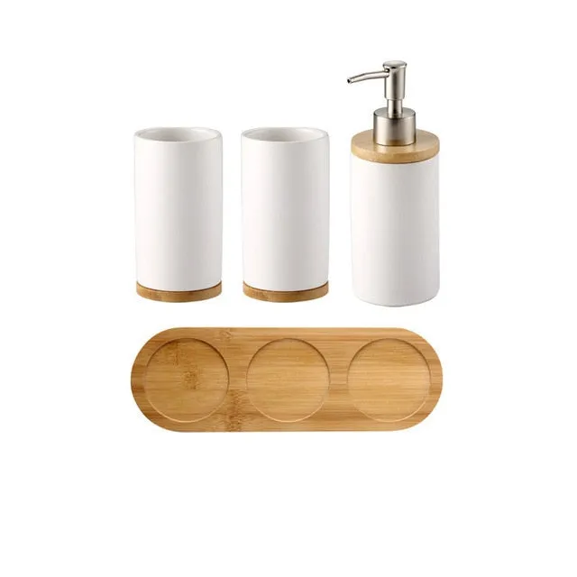 Ceramic Bamboo Bathroom Accessories Set I Toothbrush Holder I SPAFAIR