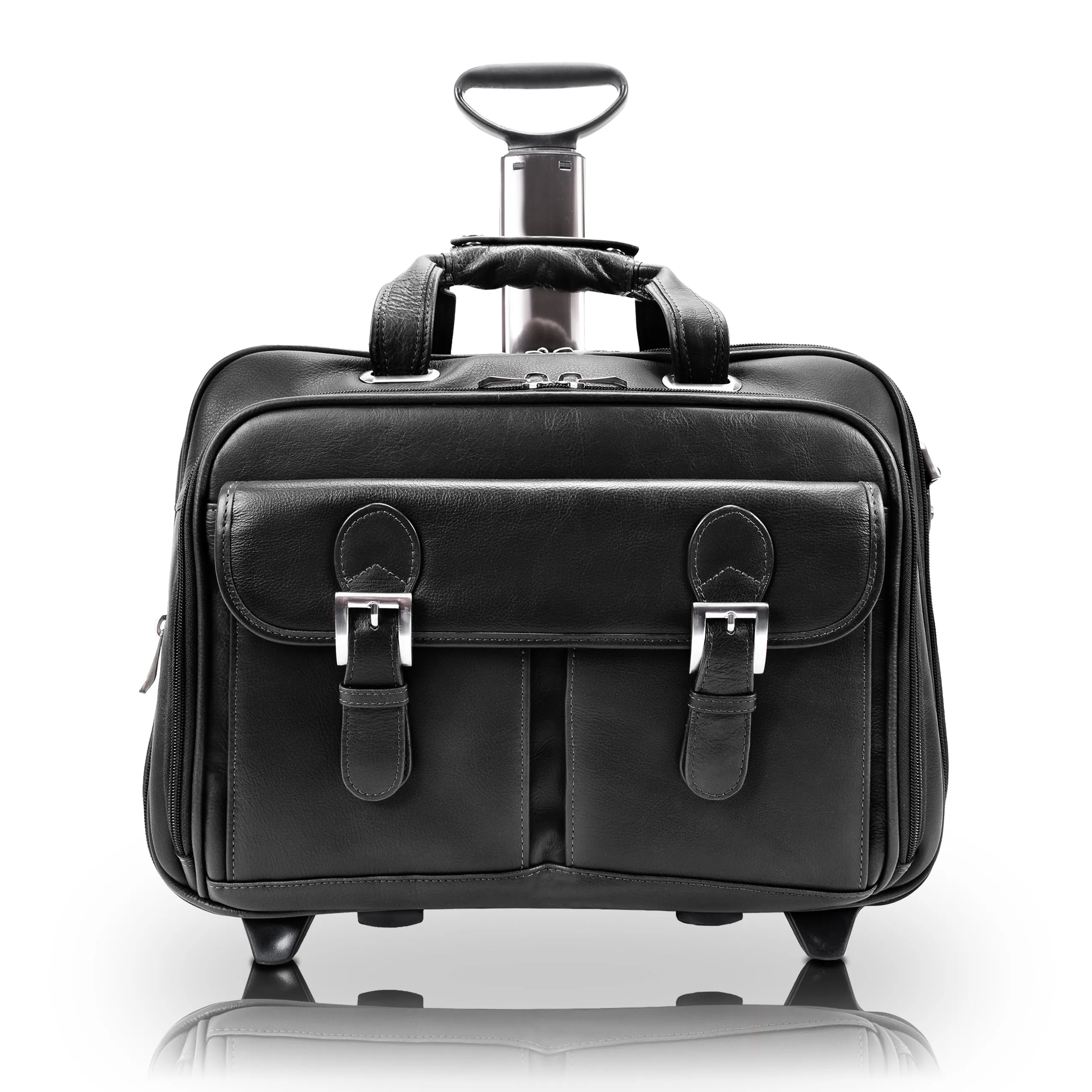CERESOLA | 15" Leather Expandable Detachable-Wheeled Laptop Briefcase