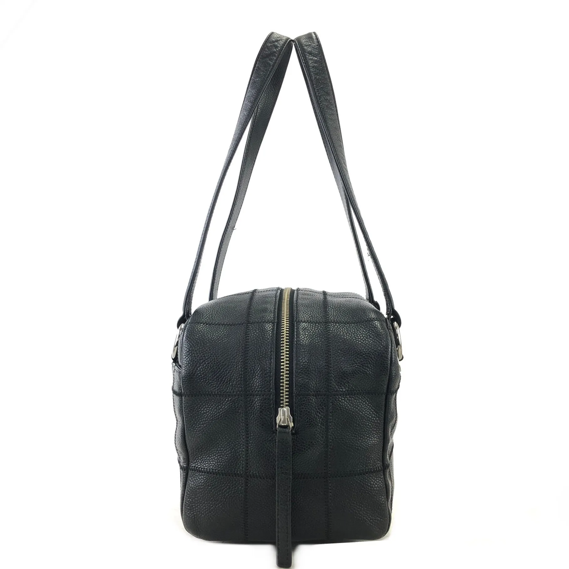 CHANEL Chocolate Bar Leather Shoulder bag Boston bag Black Vintage haptki