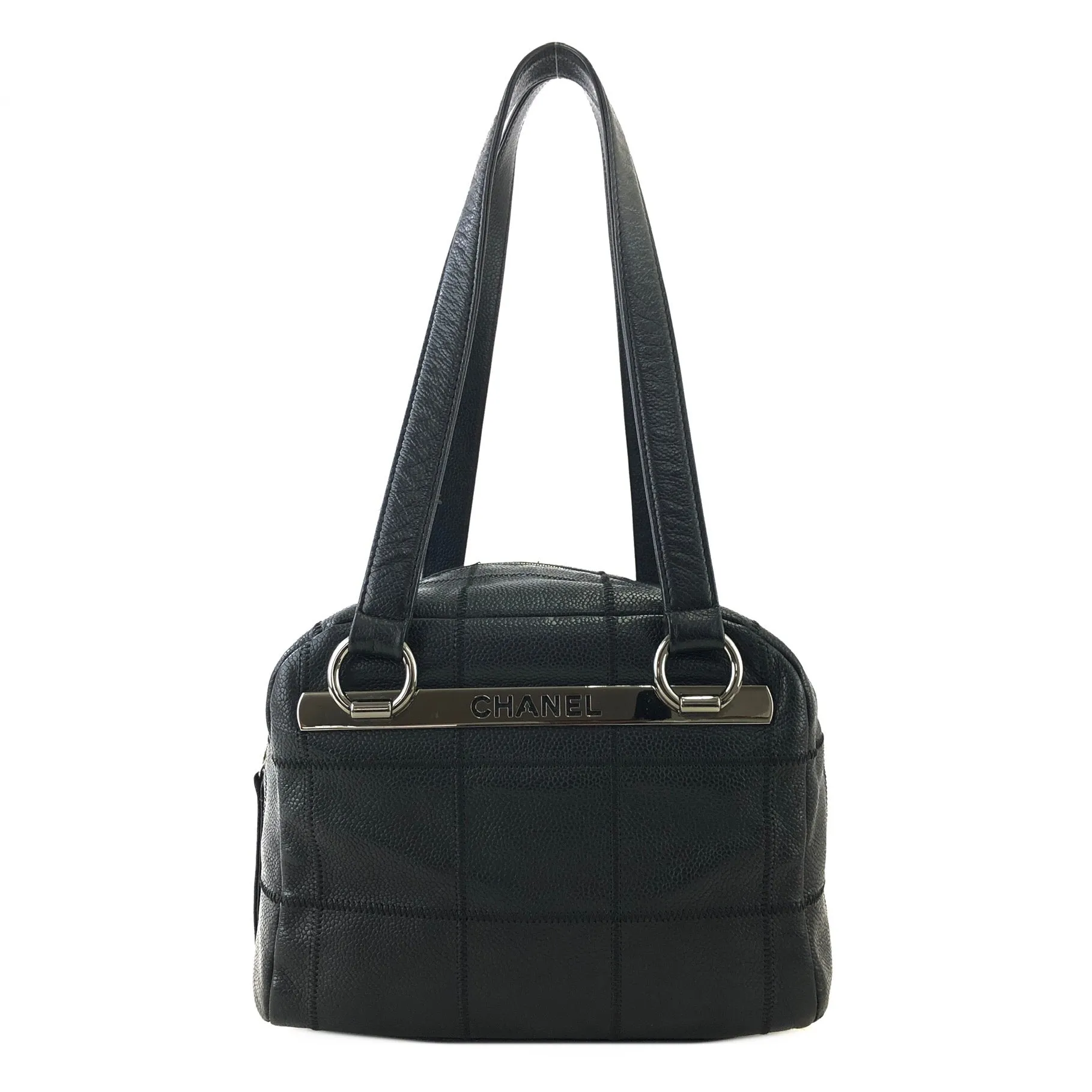 CHANEL Chocolate Bar Leather Shoulder bag Boston bag Black Vintage haptki