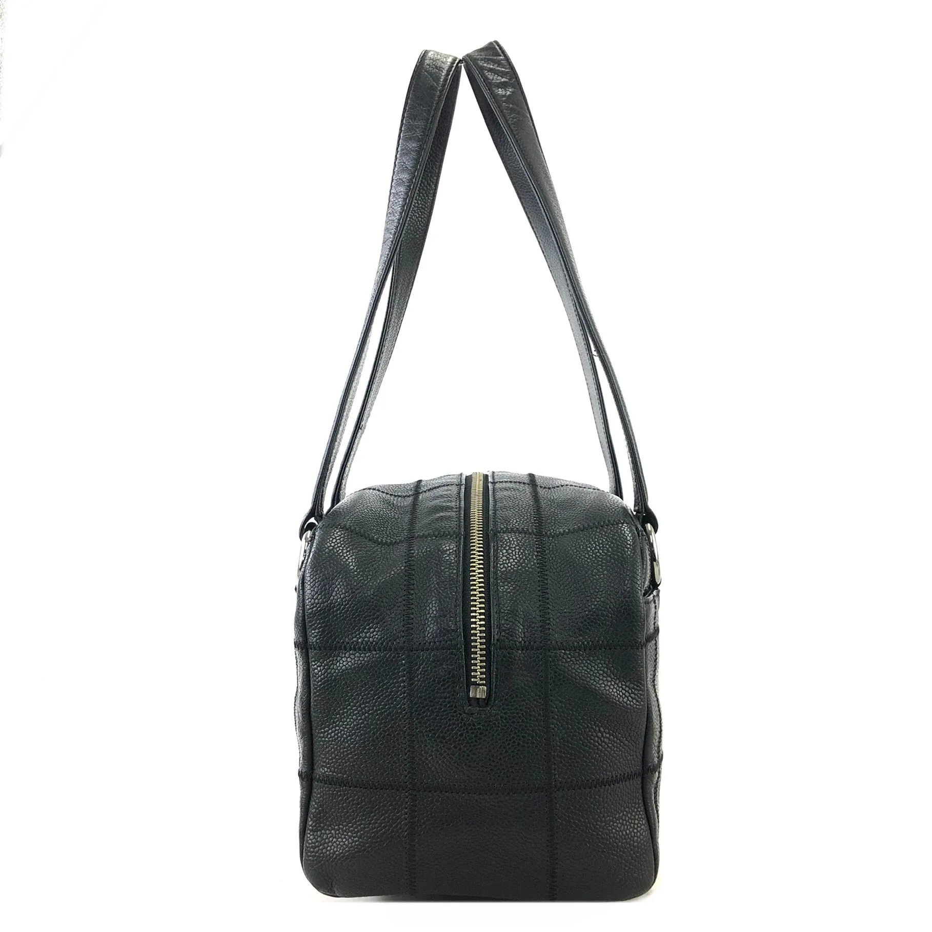 CHANEL Chocolate Bar Leather Shoulder bag Boston bag Black Vintage haptki