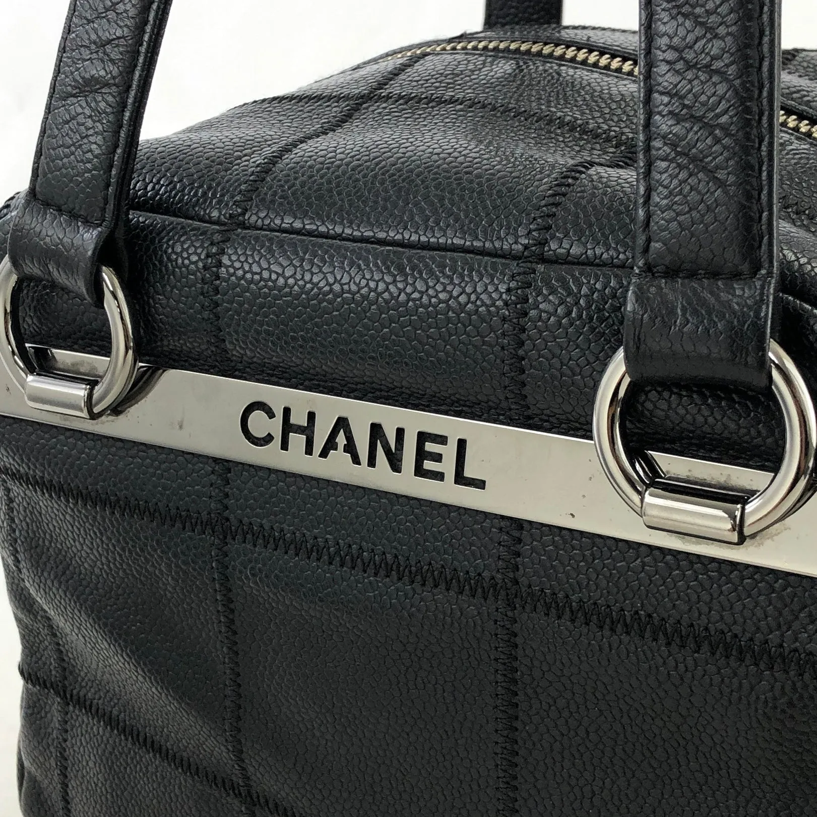 CHANEL Chocolate Bar Leather Shoulder bag Boston bag Black Vintage haptki