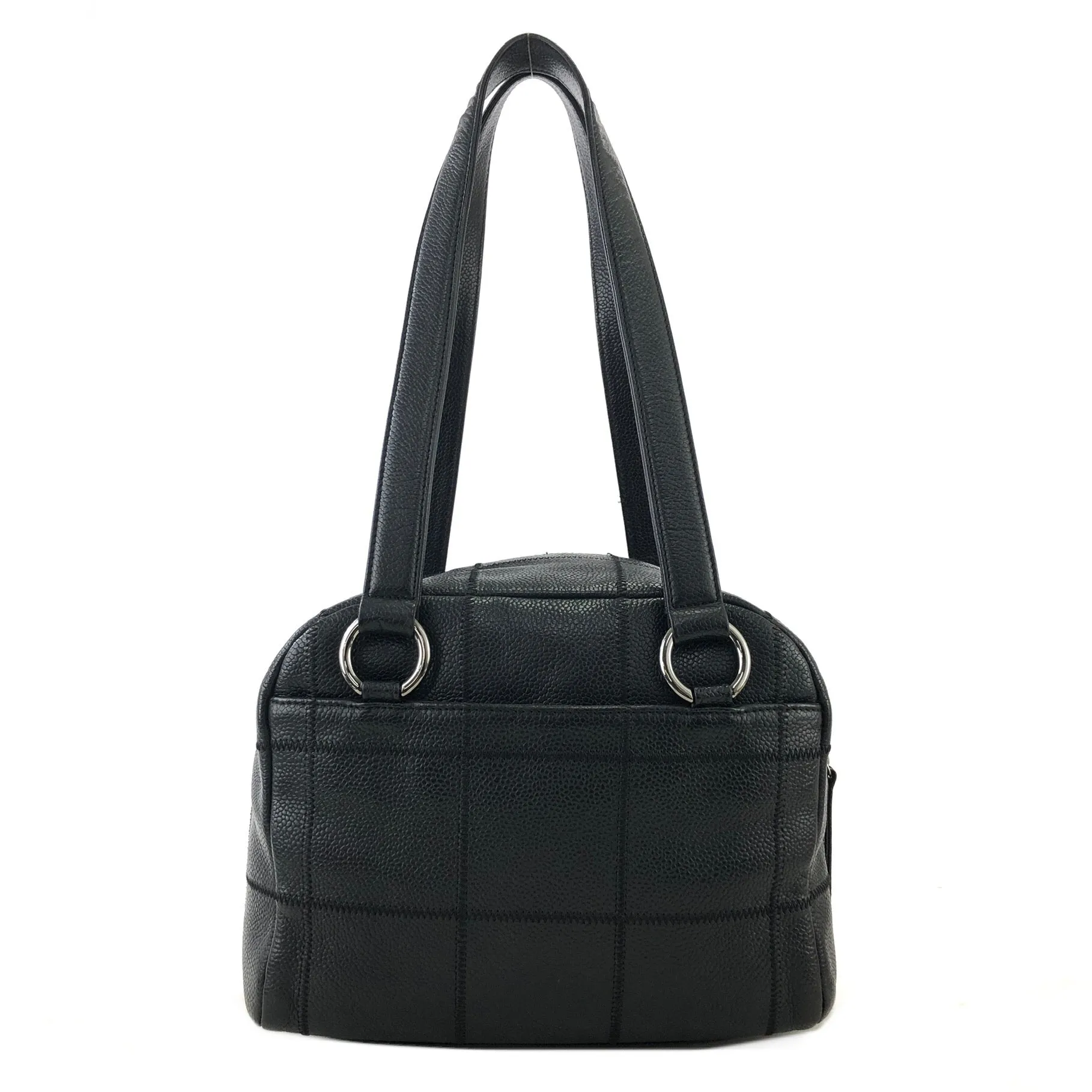 CHANEL Chocolate Bar Leather Shoulder bag Boston bag Black Vintage haptki