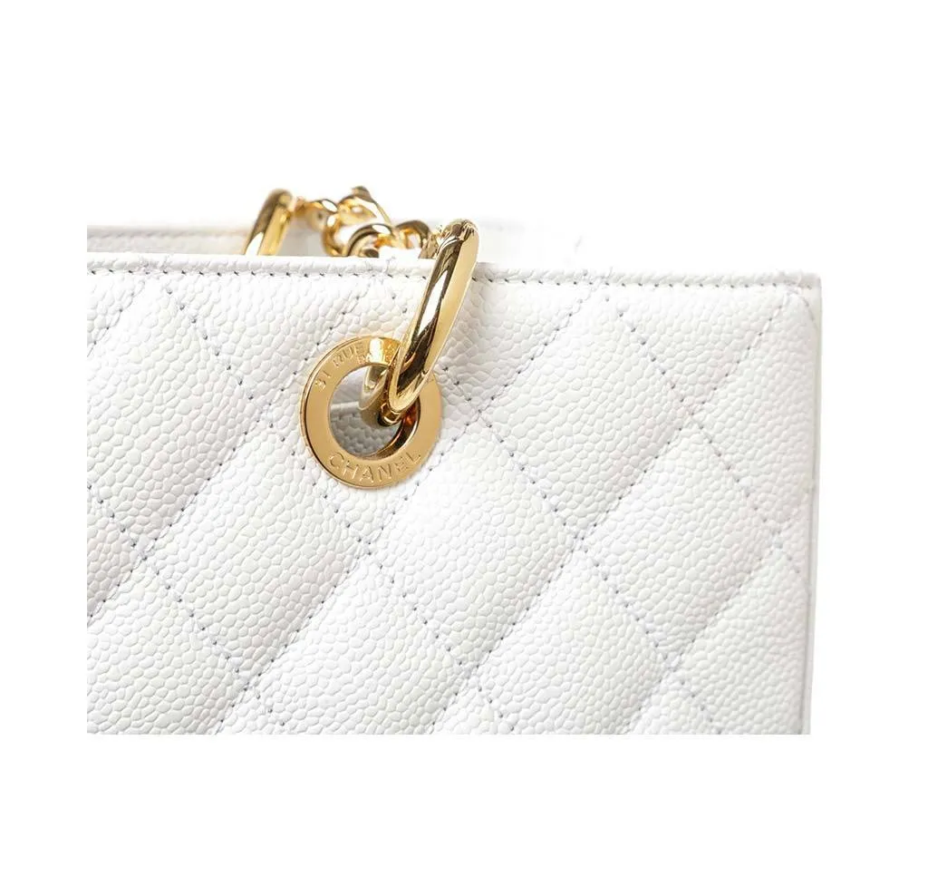 Chanel White Caviar Grand Shopper Tote Bag