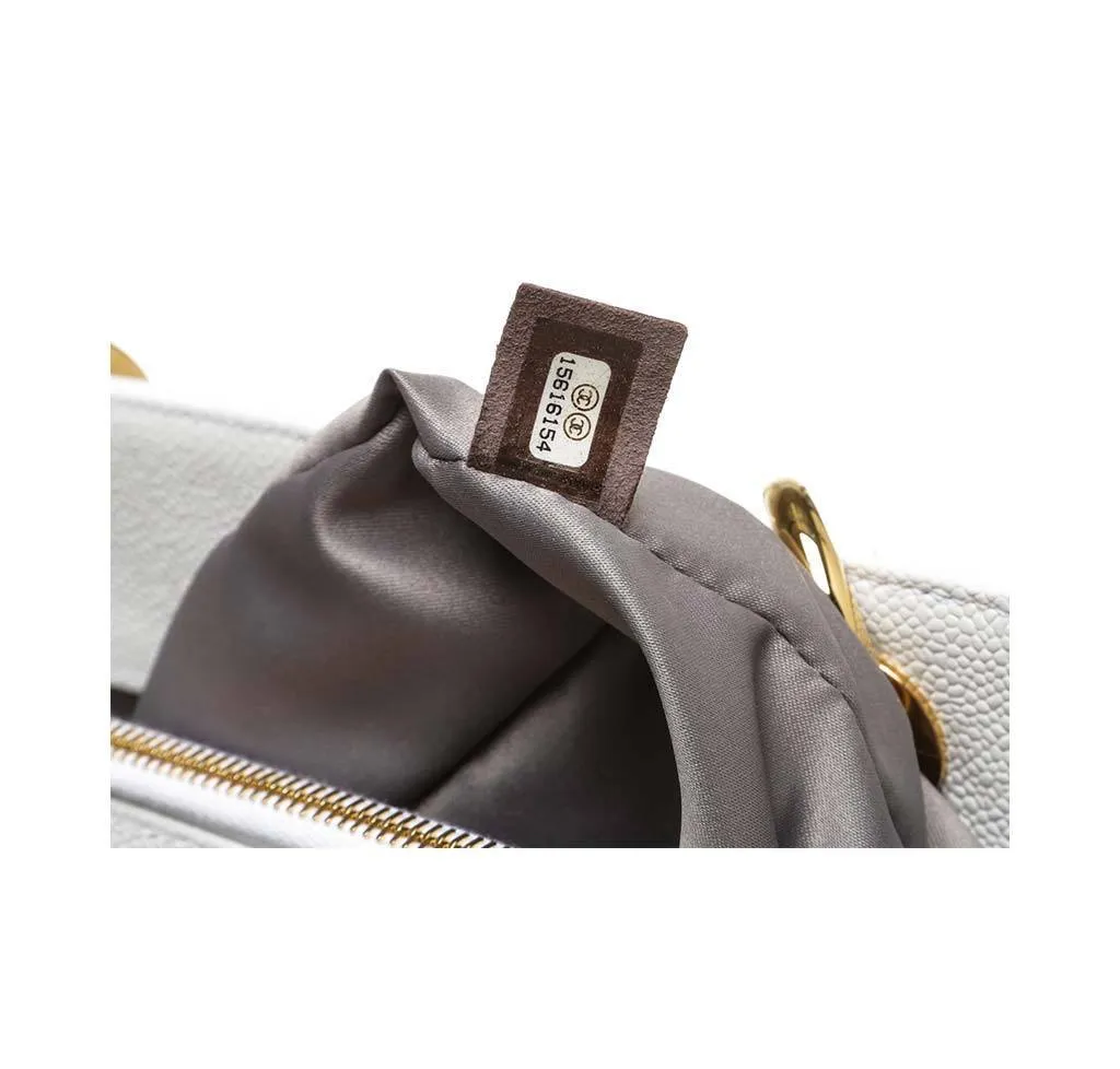 Chanel White Caviar Grand Shopper Tote Bag