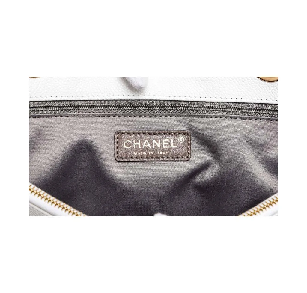 Chanel White Caviar Grand Shopper Tote Bag