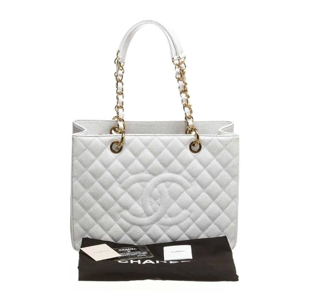 Chanel White Caviar Grand Shopper Tote Bag