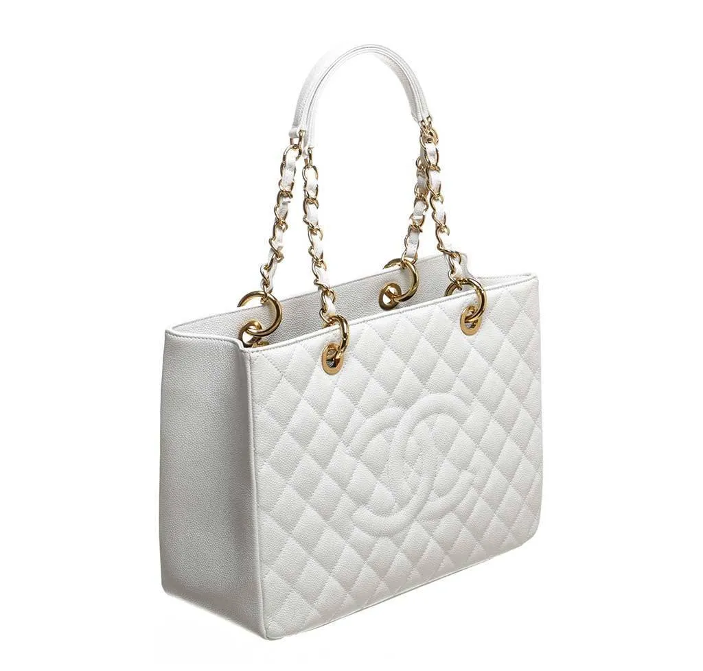 Chanel White Caviar Grand Shopper Tote Bag
