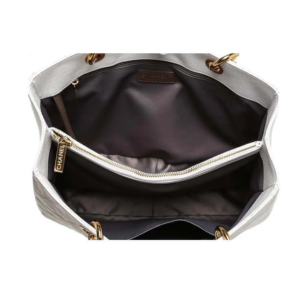 Chanel White Caviar Grand Shopper Tote Bag