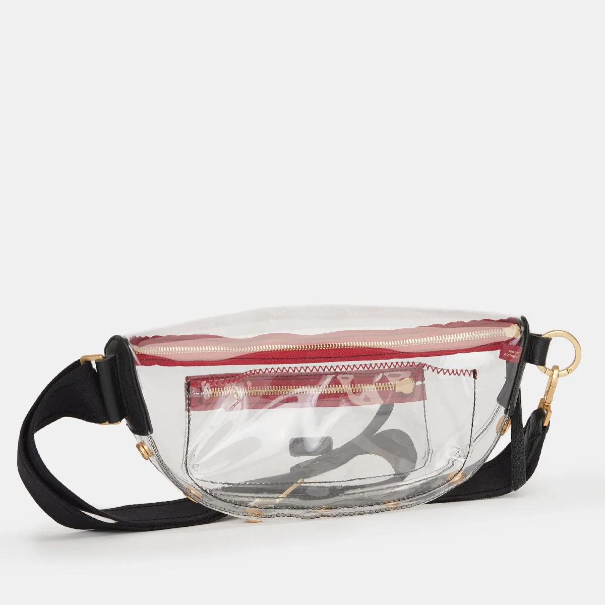 Charles Crossbody | Clear Black/Brushed Gold Red Zip | Med