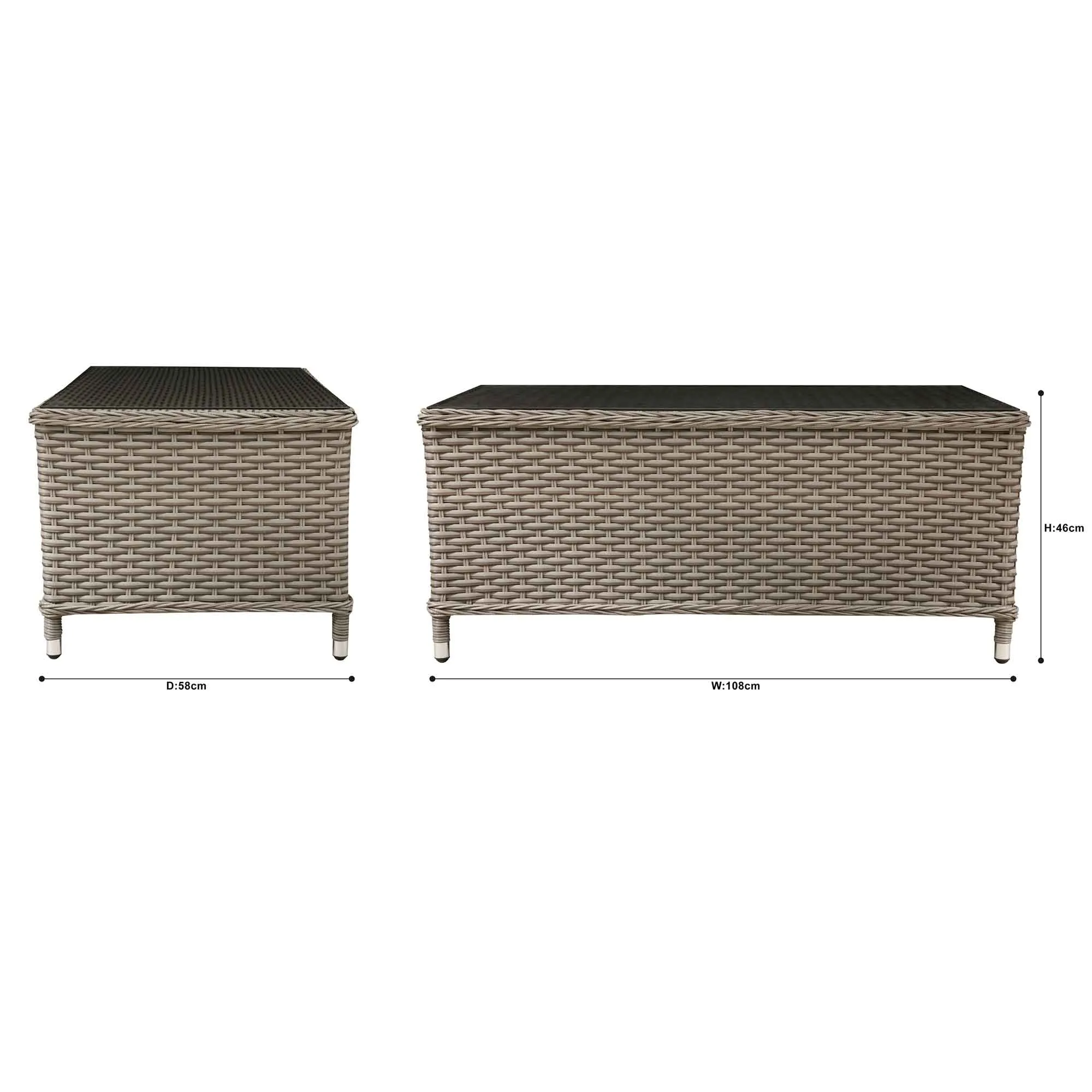 Chester Rattan Wicker Outdoor Coffee Table with Tempered Glass Top, Brown - DG71