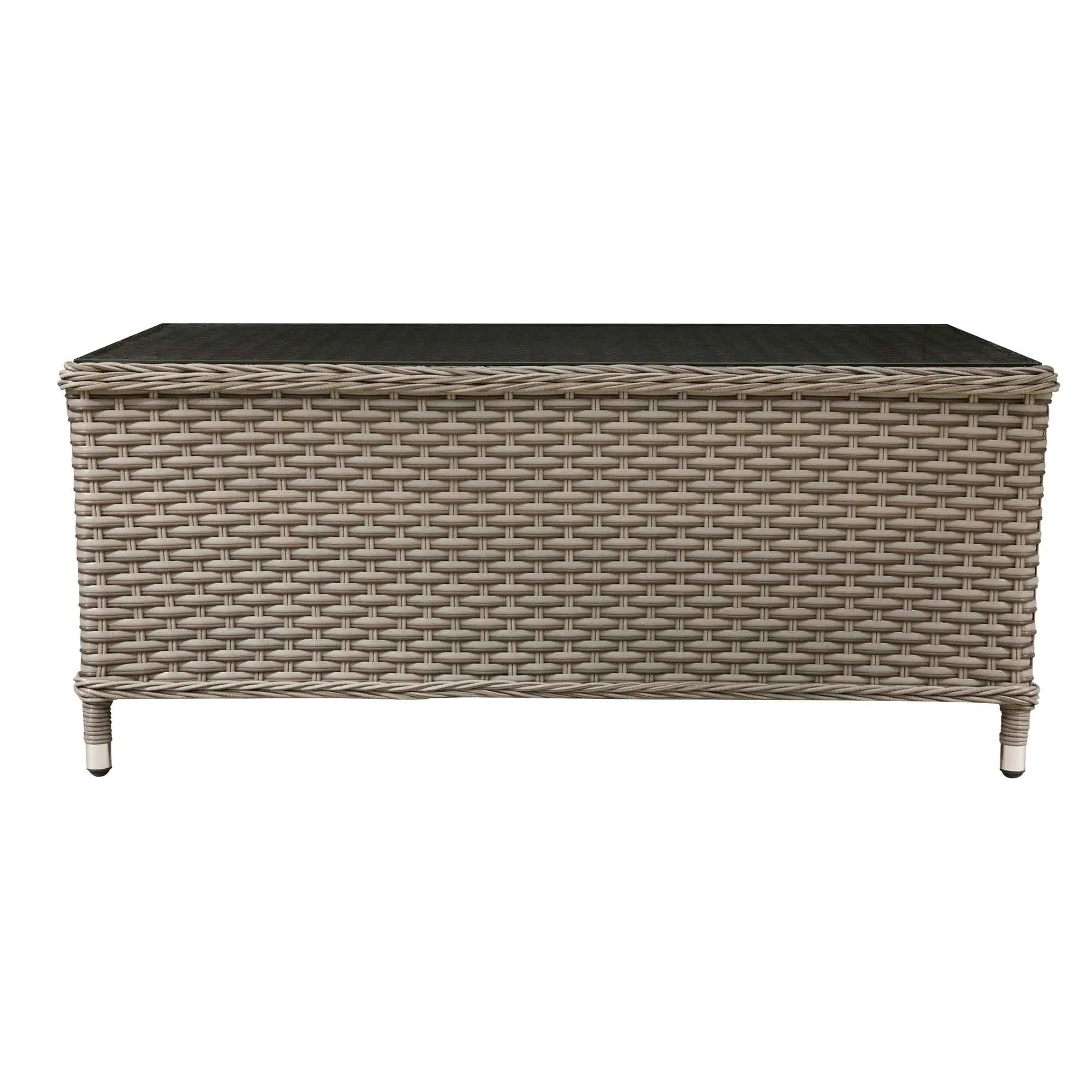 Chester Rattan Wicker Outdoor Coffee Table with Tempered Glass Top, Brown - DG71