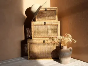 Chic Antique Bokse i rattanflet sæt af 3