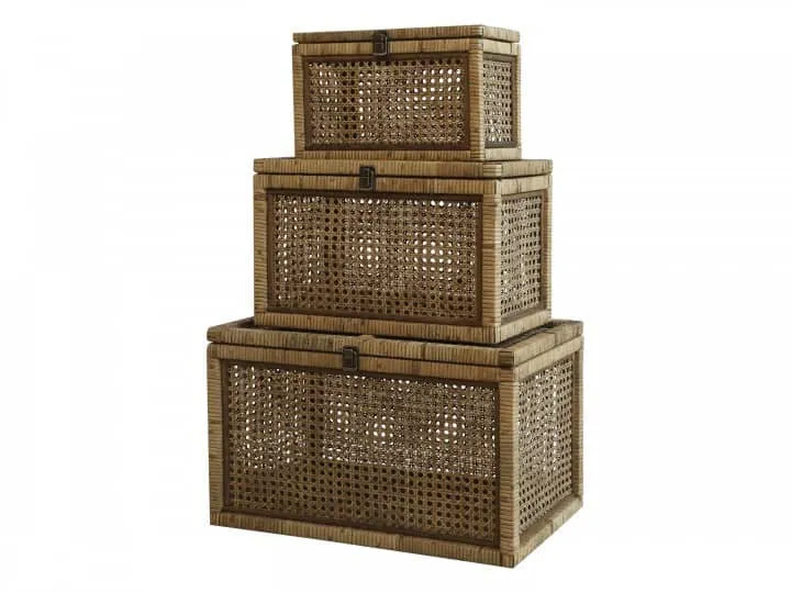 Chic Antique Bokse i rattanflet sæt af 3