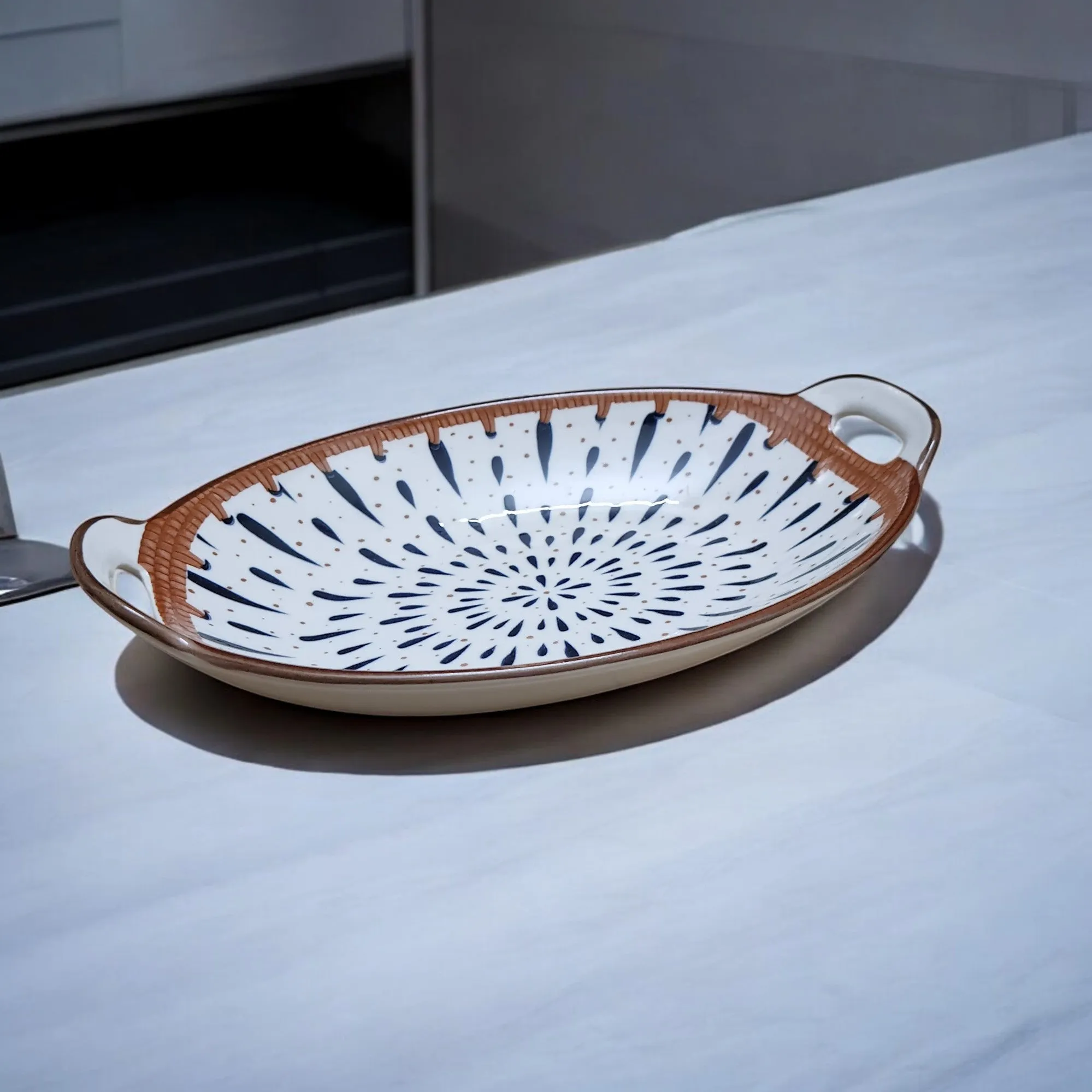Chich Splatter Ceramic Oval Tray (10 inch)