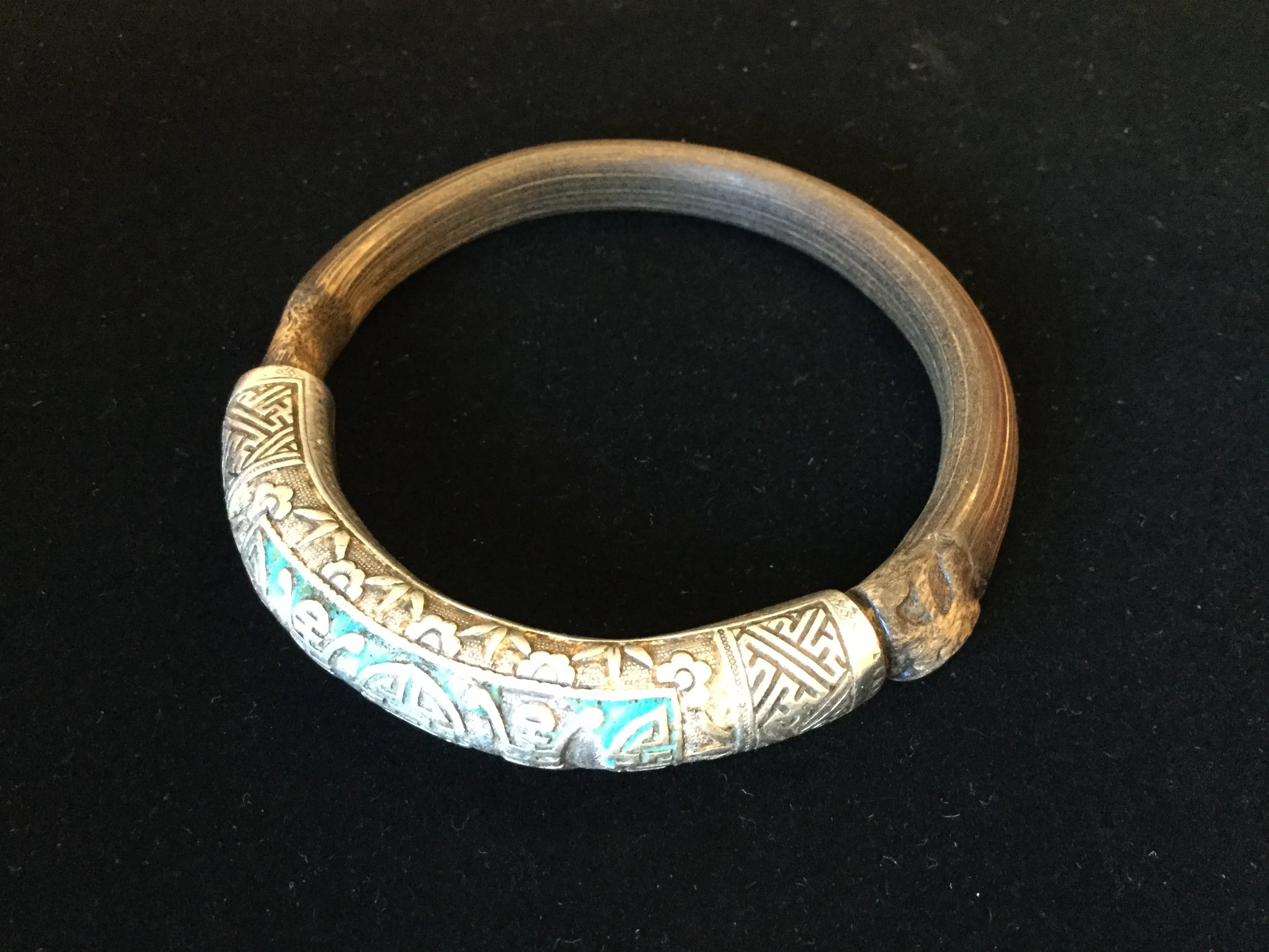 Chinese Silver 19th Century Rattan Bangle Bracelet