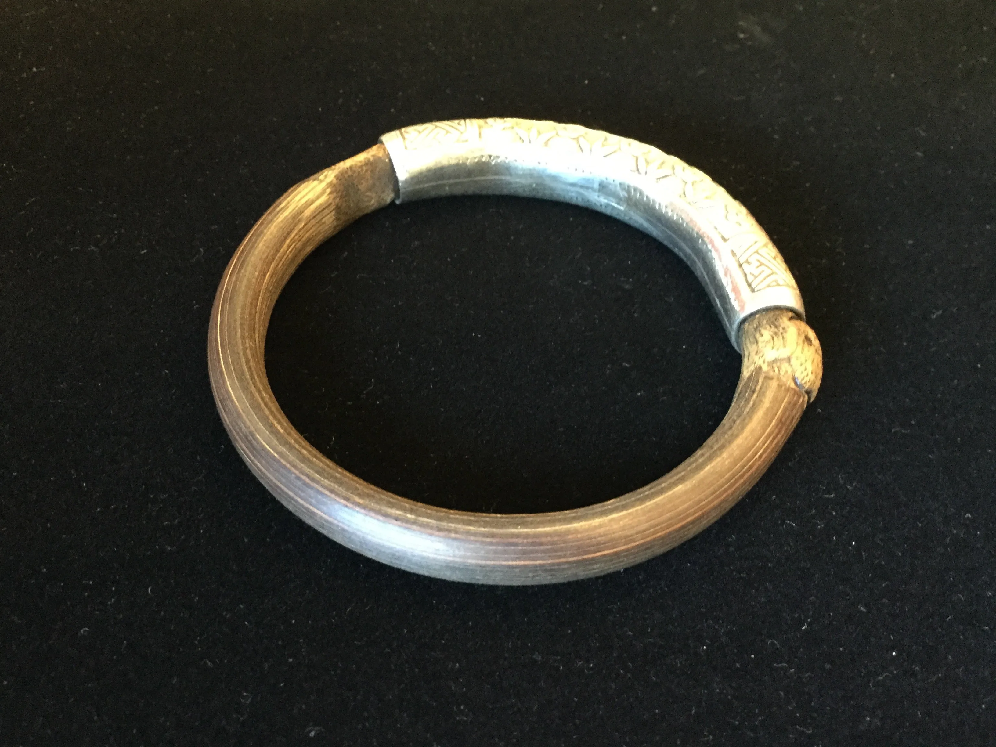 Chinese Silver 19th Century Rattan Bangle Bracelet