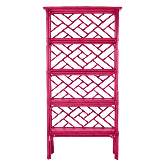 Chippendale Rattan Bookcase - Hot Pink