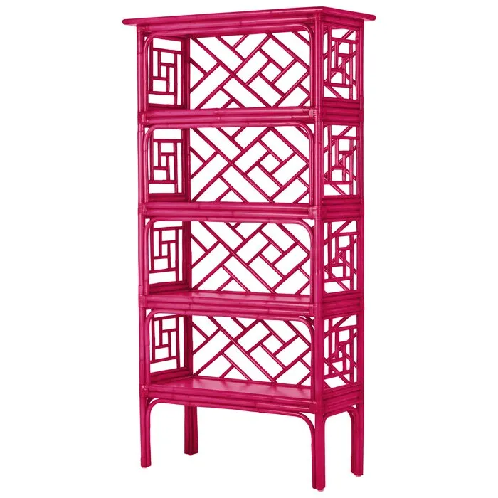 Chippendale Rattan Bookcase - Hot Pink