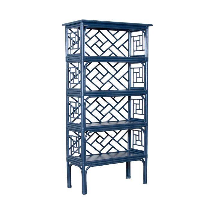 Chippendale Rattan Bookcase - Navy Blue