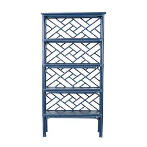 Chippendale Rattan Bookcase - Navy Blue