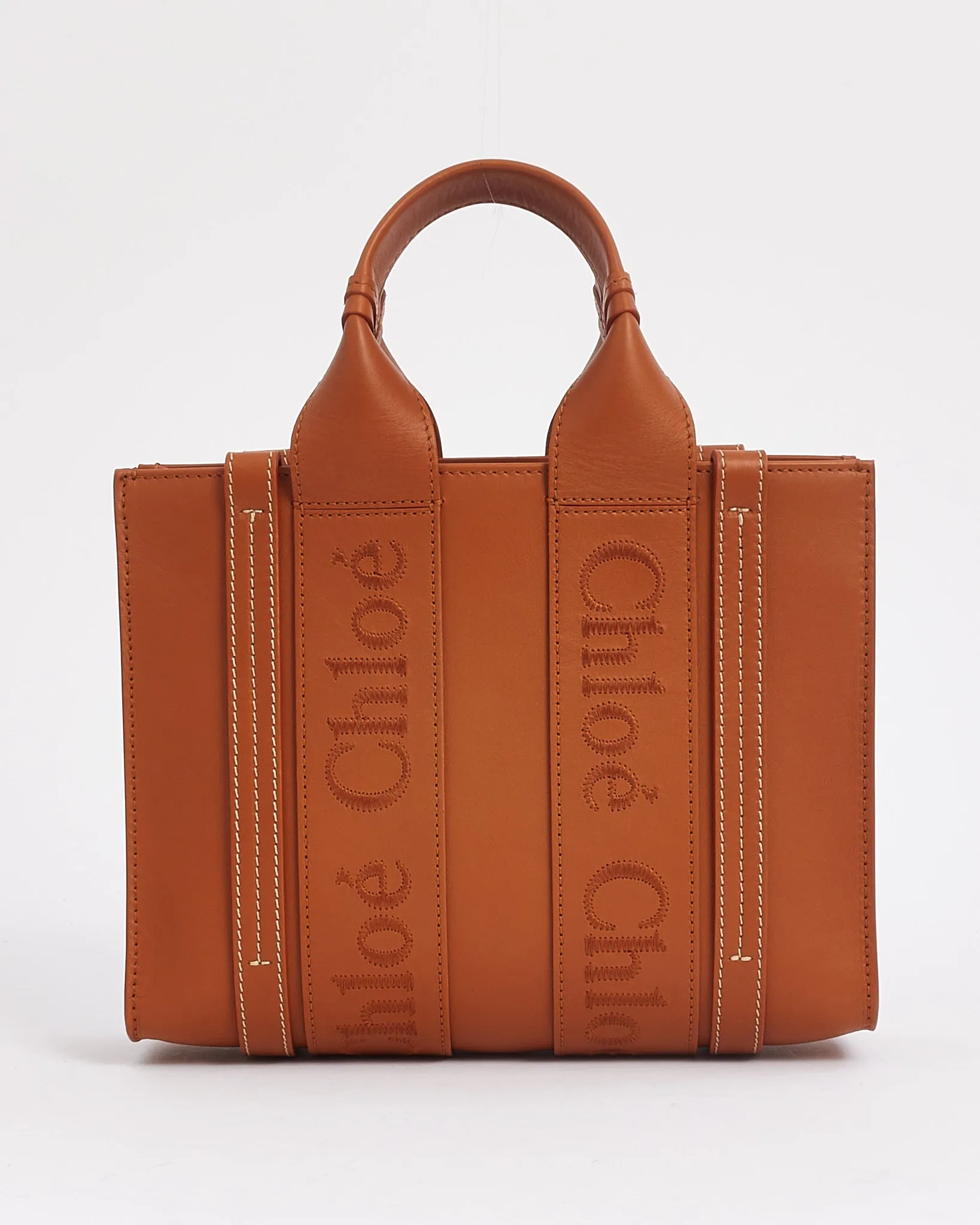 Chloé Tan Leather Small Woody Tote Bag with Strap