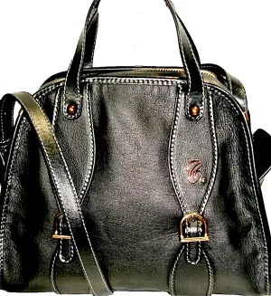 Chloe Paris. Black/Dark Gray Leather Contrast Stitching Side Pockets Shoulder Bag / Crossbody Bag