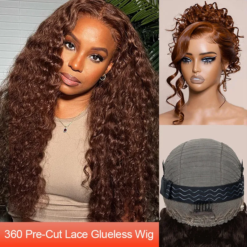 Chocolate Brown Upgrade Invisi-Strap Snug Fit 360 Skin Lace Wig Pre-Cut Lace  & Pre-Bleached Knots Cozy Glueless Wig Ashimary Human Hair