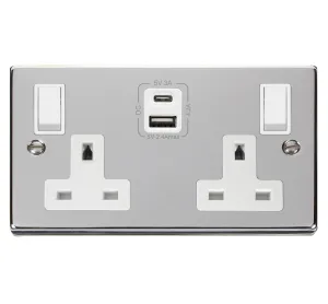 Click Deco VPCH786WH Victorian 13A 2G Switched Socket   Type A&C USB - Polished Chrome (White)