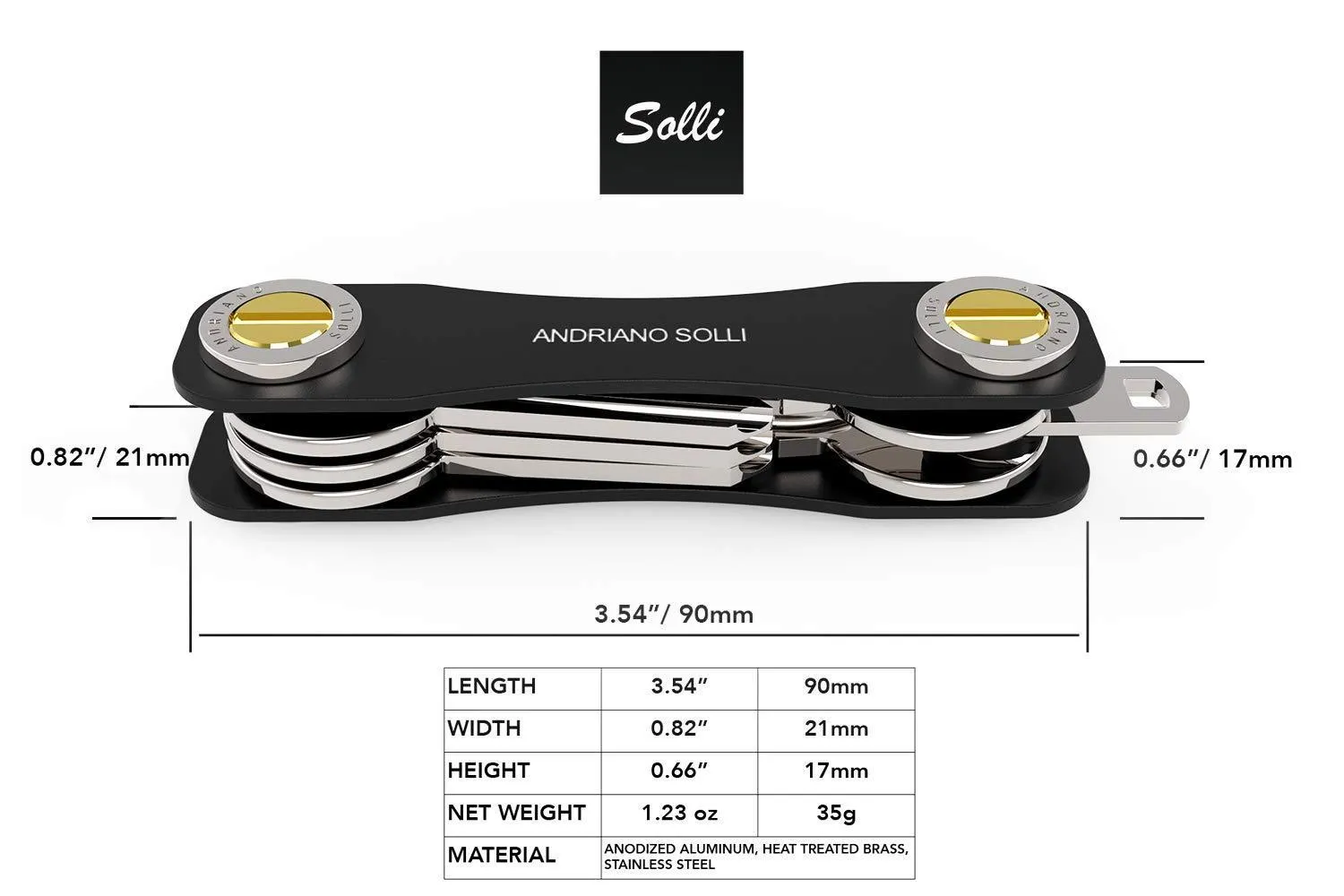 Compact Key Holder and Smart Keychain Organizer by SOLLI - Business Edition Elegant Design Foldable Pocket Key Holder - with Carabiner, Bottle Opener, and Expansion kit (Anodized Aluminum, Black)