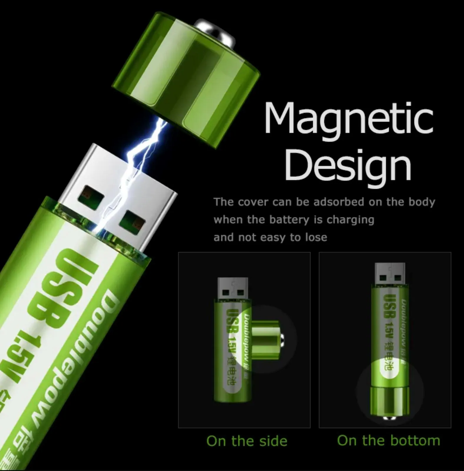 Computer USB AA Rechargeable Battery 1.5V 1800mAh Li ion Battery Cell - 4 Batteries