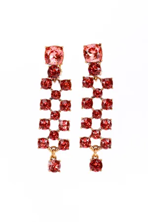 Coral Crystal Lattice Drop Earrings