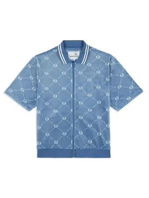 Cosimo Velour Zip-Up Polo- Faded Denim