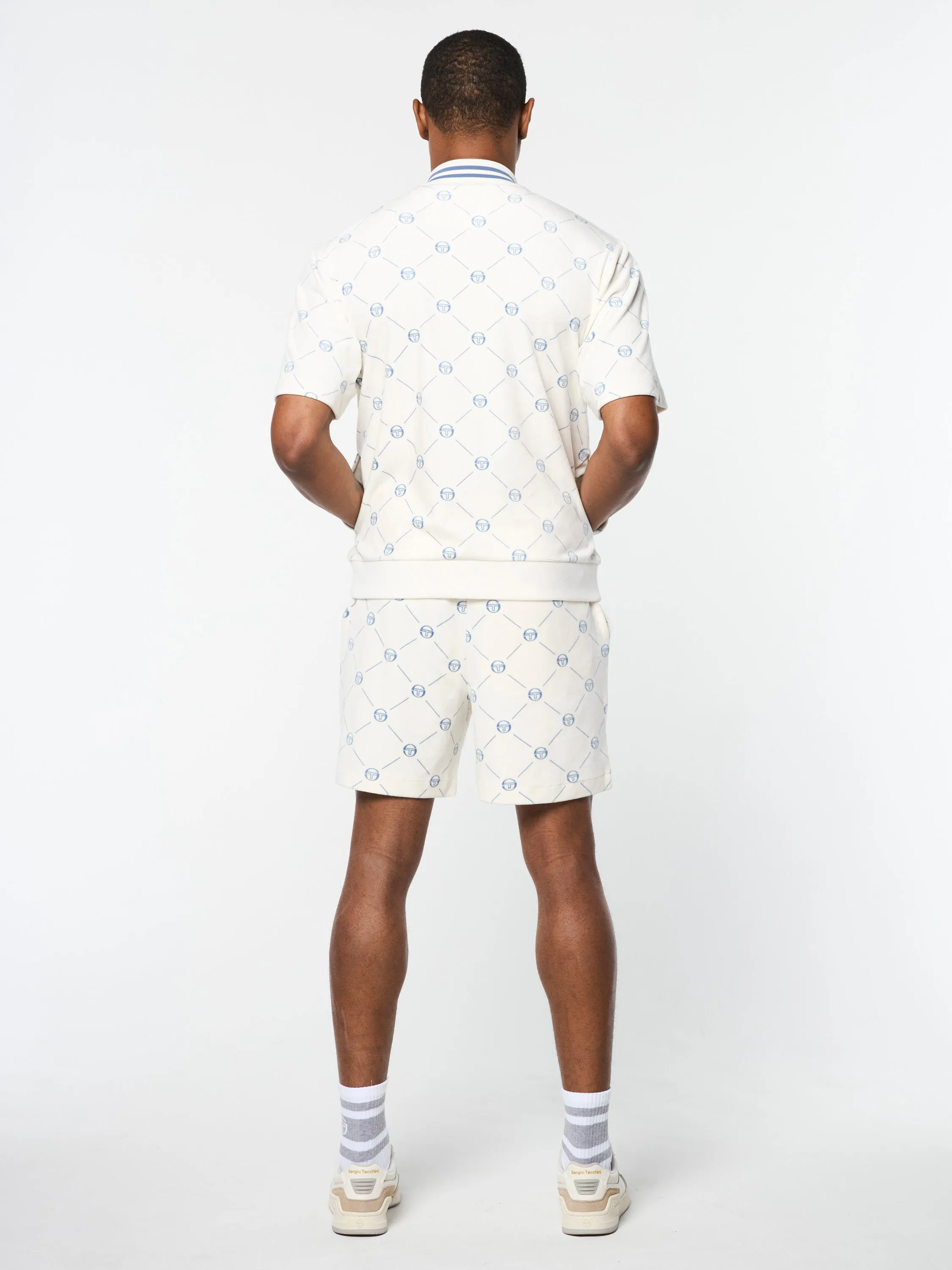 Cosimo Velour Zip-Up Polo- Gardenia