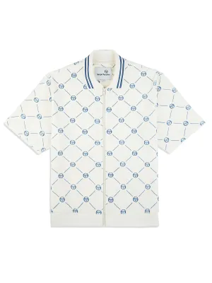 Cosimo Velour Zip-Up Polo- Gardenia