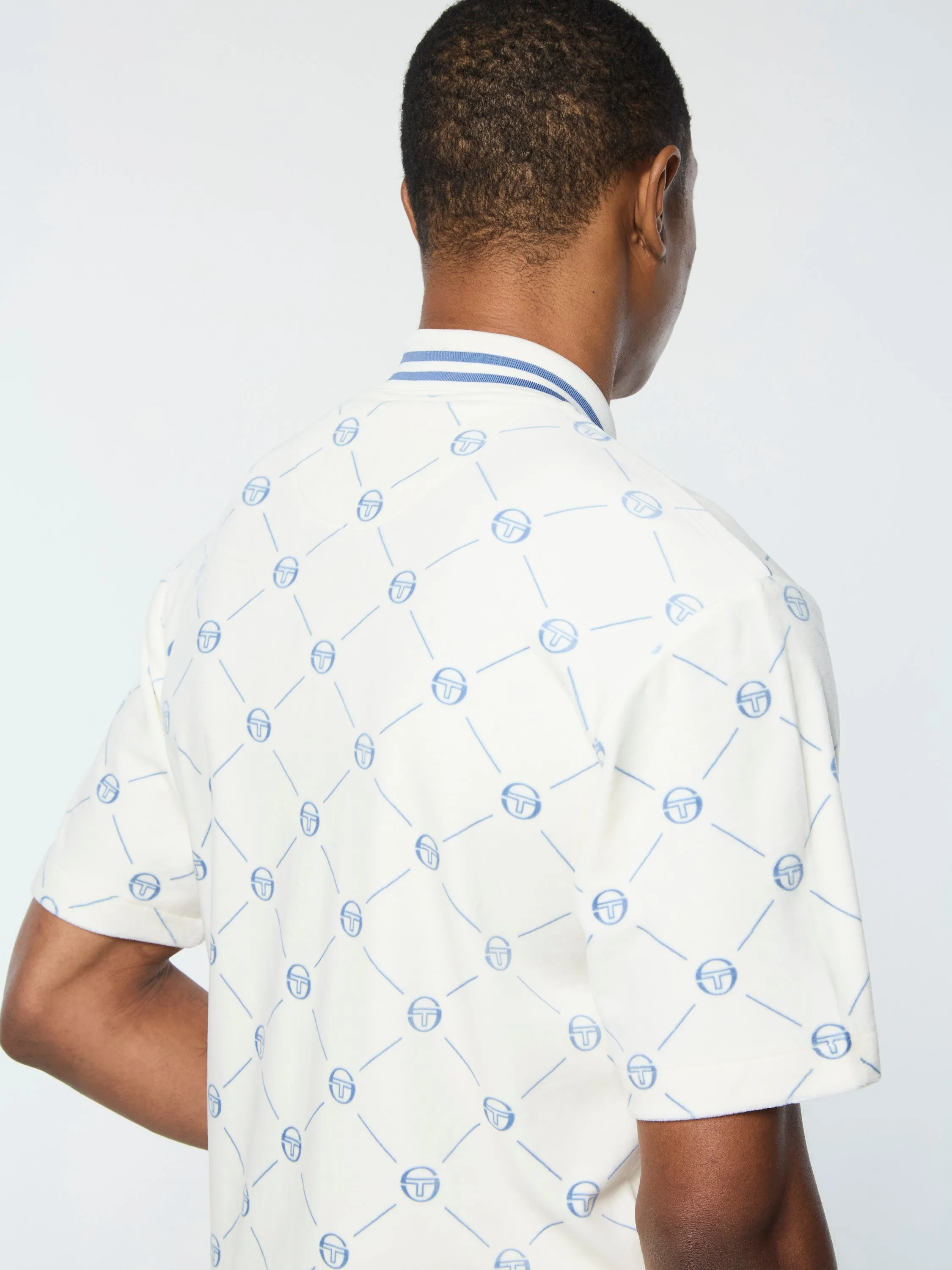 Cosimo Velour Zip-Up Polo- Gardenia