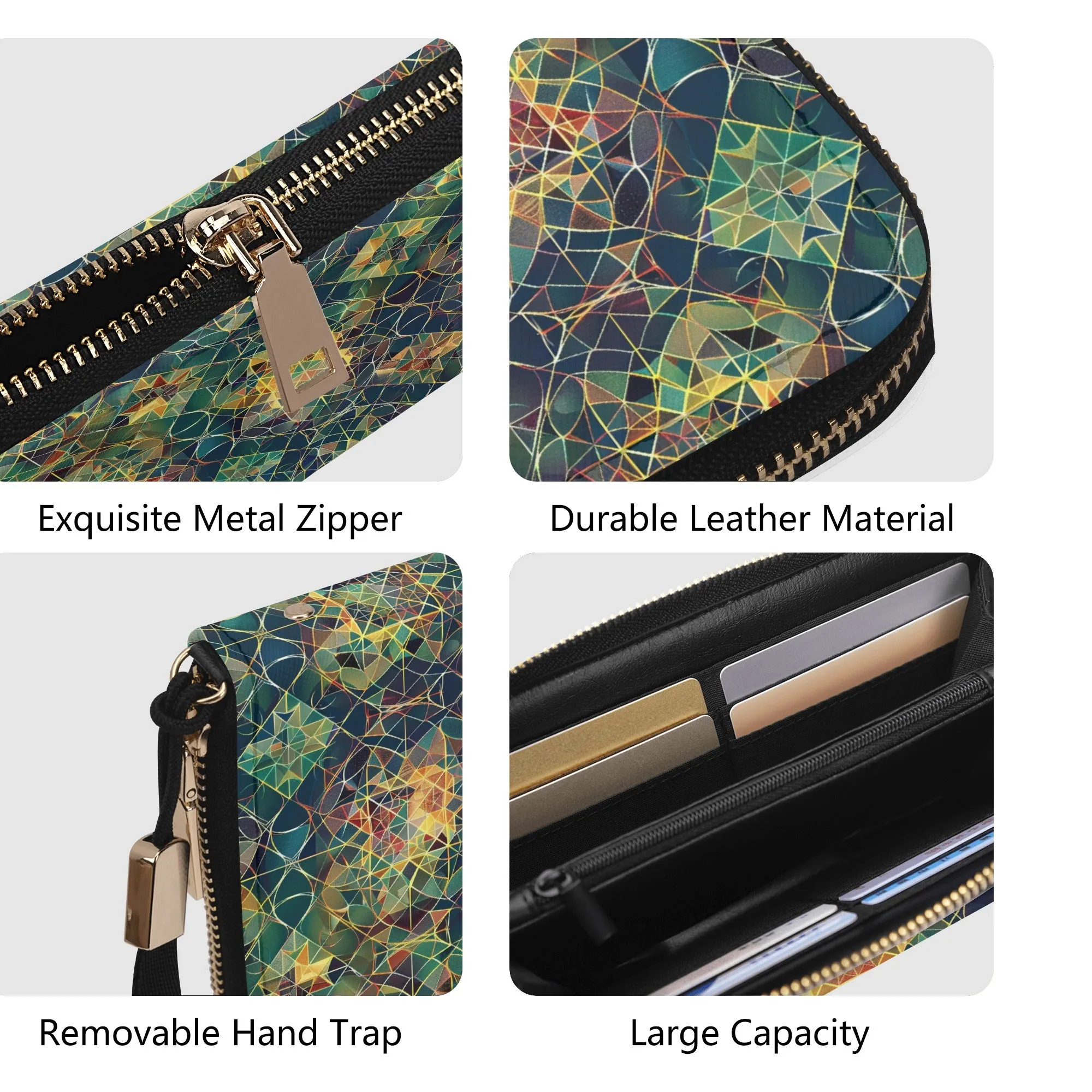 Cosmic Lattice PU Leather Zipper Wristlet Wallet